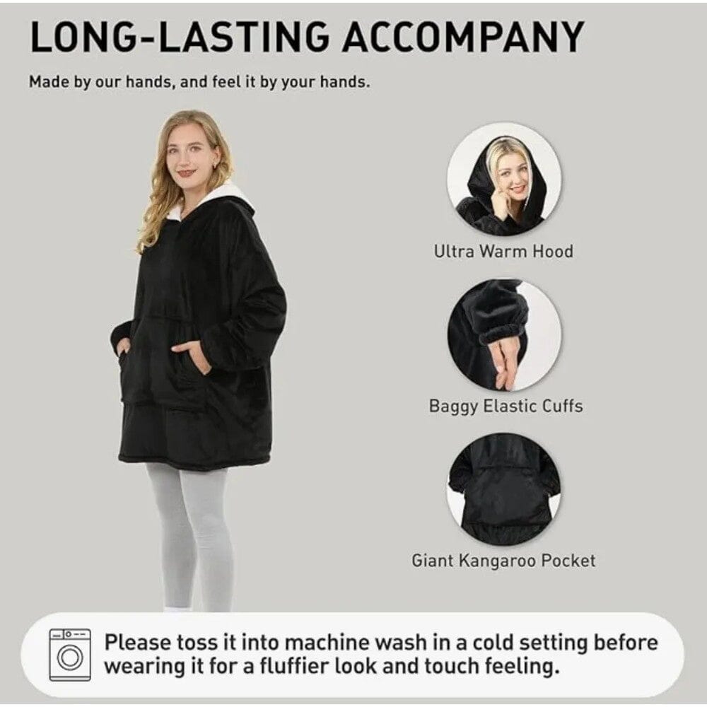 Unisex Sherpa Lined Wearable Hooded Blanket